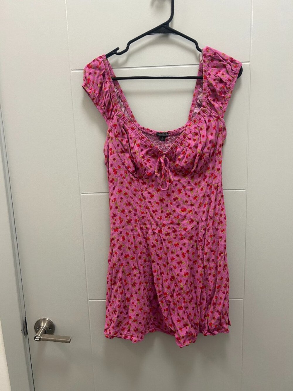 Wild Fable Pink Floral Mini Dress Medium Tie Front Ruched Y2K Boho Coquette